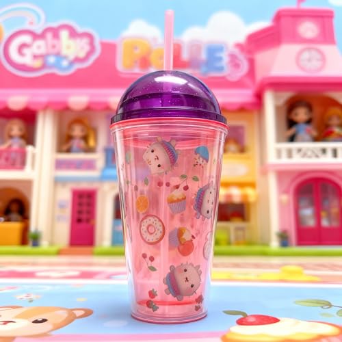 Gabby’s Dollhouse 3D Soda Cup 450ml with Dome Lid & Straw, Dual‑Layer Kids Tumbler Featuring Gabby, Pandy Paws & Cakey Cat - Image 3