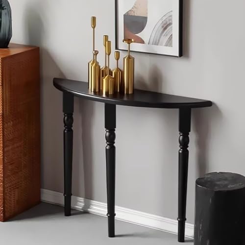 Consola de media luna para pasillo y recibidor en madera maciza de nogal elegante