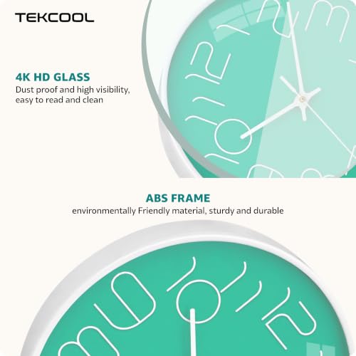Image of TEKCOOL Plastic Digital Wall Clock 12 inch Silent Quartz Decorative Non-Ticking Classic Clock Battery Operated Round Easy to Read for Room /Home /Kitchen /Bedroom /Office /School-(Light Green)'