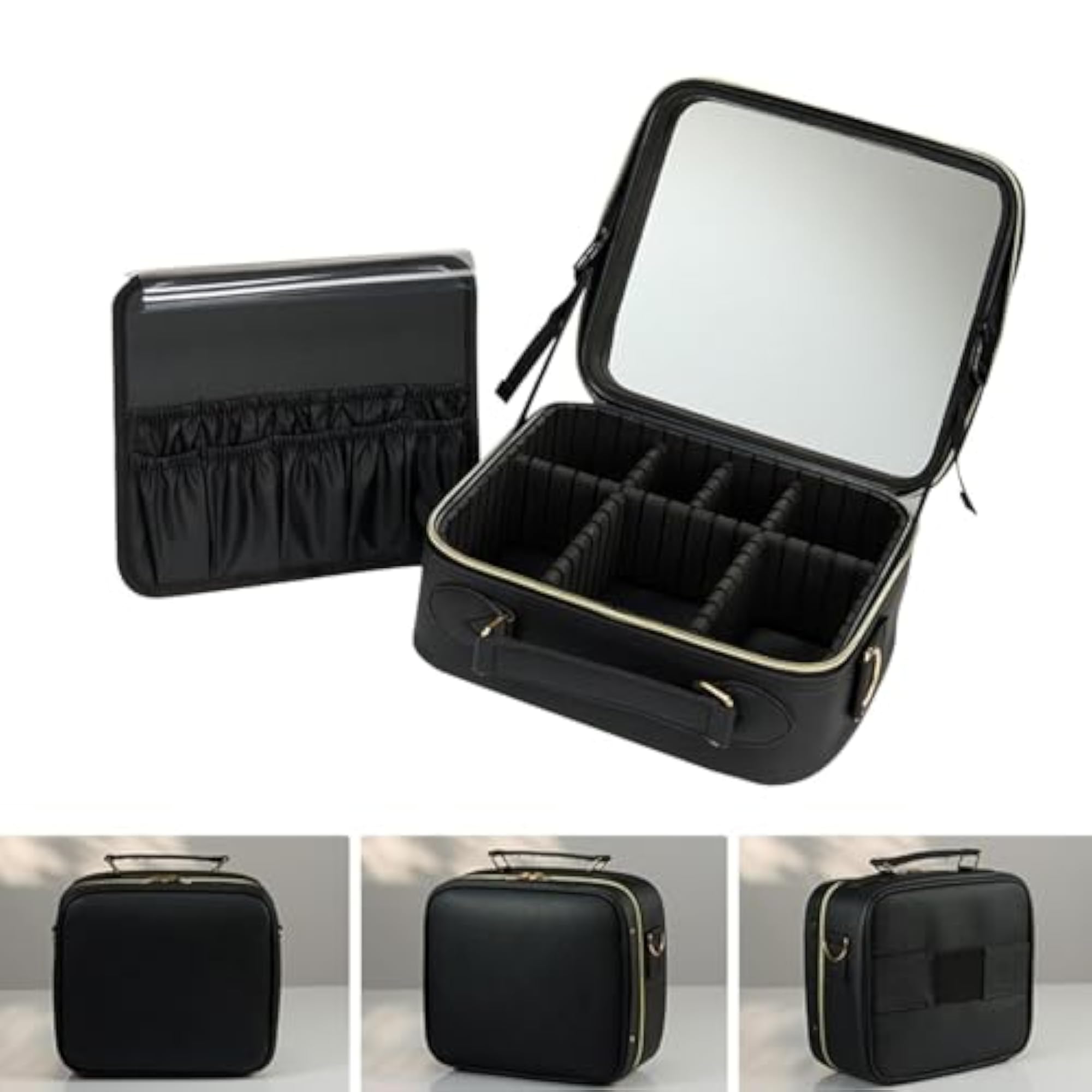 Portable Makeup Organizer Bag with Mirror for Women