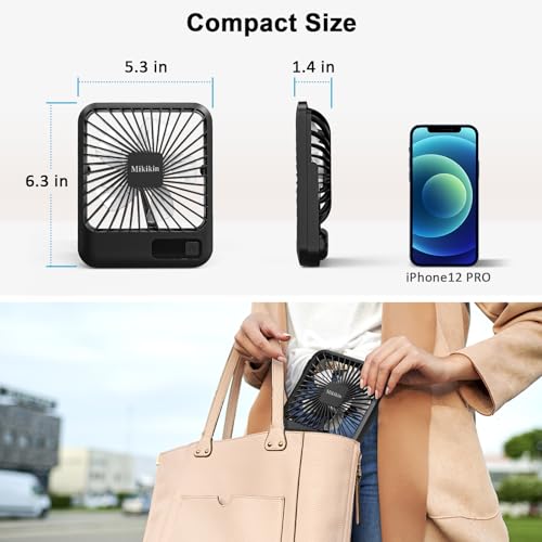 Desk Fan Battery Operated, Portable USB Rechargeable Fan, 2000mAh 180° Tilt Folding Personal Fan With Power Display, 5 Speeds Ultra Quiet Table Fan for Desktop, Home, Travel - Black