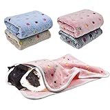 CooShou 4 Pieces of Guinea Pig Blanket, Hamster Fleece Cage Liners Soft Warm Bunny Sleep Bedding Mat Cute Dot Pattern for Guinea Pig Hamster Rabbit Chinchilla Hedgehog (Blue, Pink, White, Grey)