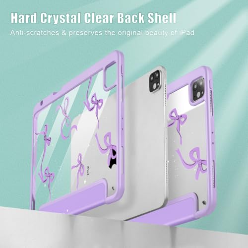 May Chen Case for iPad 12.9 Inch (6th/5th/4th/3rd Generation, 2022/2021/2020/2018), Pencel Holder + Trifold Support Auto Sleep/Wake, Transparent Shockproof Back Cover, Purple Bows by May Chen - Image 4