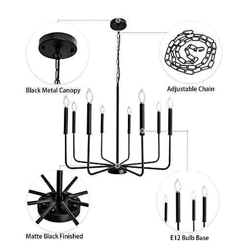 Mrhyswd Matte Black Chandelier 8 Light Modern Farmhouse Chandelier Industrial Pendant Light Fixtures Ceiling Hanging Candle Chandeliers For Dining Room Chandelier Over Table Kitchen Living Room Foyer #TOP5