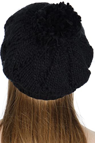 Serenita Knit Beanie Beret Hat Slouchy Pom Pom Winter Soft Warm Cable Knit Skull Cap For Women, Stretch Caps #TOP2