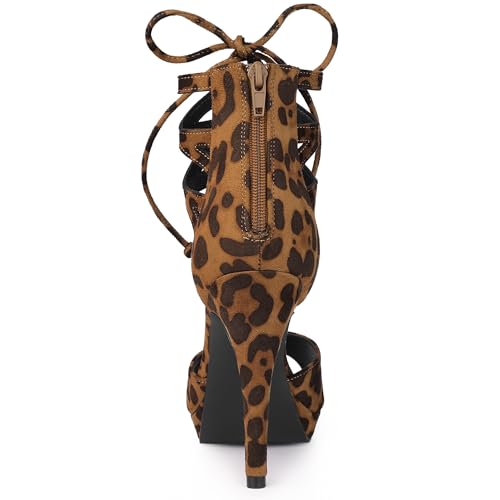 Allegra K Allegra K Women's Platform Gladiator Strappy Open Toe Stiletto High Leopard Heel Sandals 7 M US