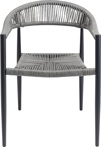 Kare Design Stuhl mit Armlehnen Palma, Grau, Stapelbar, Gartenstuhl, Armlehnstuhl für Balkon, Garten, Terrasse, Geflechtsitz, Schwares Aluminiumgestell, 78,5x56x59 cm (H/B/T)