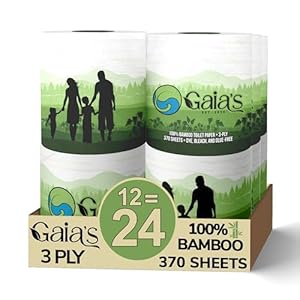 Gaias Premium and Soft Organic Bamboo Toilet Paper | 12 Mega Rolls, 3 Ply, 370 Sheets | FSC Certified, PFAS & BPA Free, Eco-Friendly, Sustainable Tissue – Plastic Free, Septic Safe, Vegan