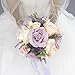Abbie Home 9 inches Lavender Bridal Bouquet-Real Touch Blooming Pink White Roses Wedding Flowers with Green Branches Decoration