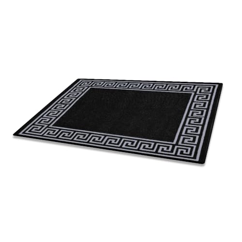 Prime Linens Super Absorbent Door Mat Non Slip - Heavy Duty Washable Doormats Floor Mats For Kitchen Office Chair Front Door Matt Indoor Outdoor | 40 X 60 cm - Greekey Black & Grey