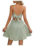 MakeMeChic Women's Mini Dress Ruffle Sleeveless V Neck Tie Back High Waist Cami Summer Dress Mint Green Small