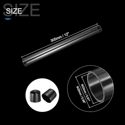 PATIKIL Klare starre Röhre Rundes Kunststoffrohr mit schwarzen Gummipen Polycarbonat-Wasserrohr, 305mm/12 Zoll Länge, 23mmx25mm/0,91x0,98, 2 Set
