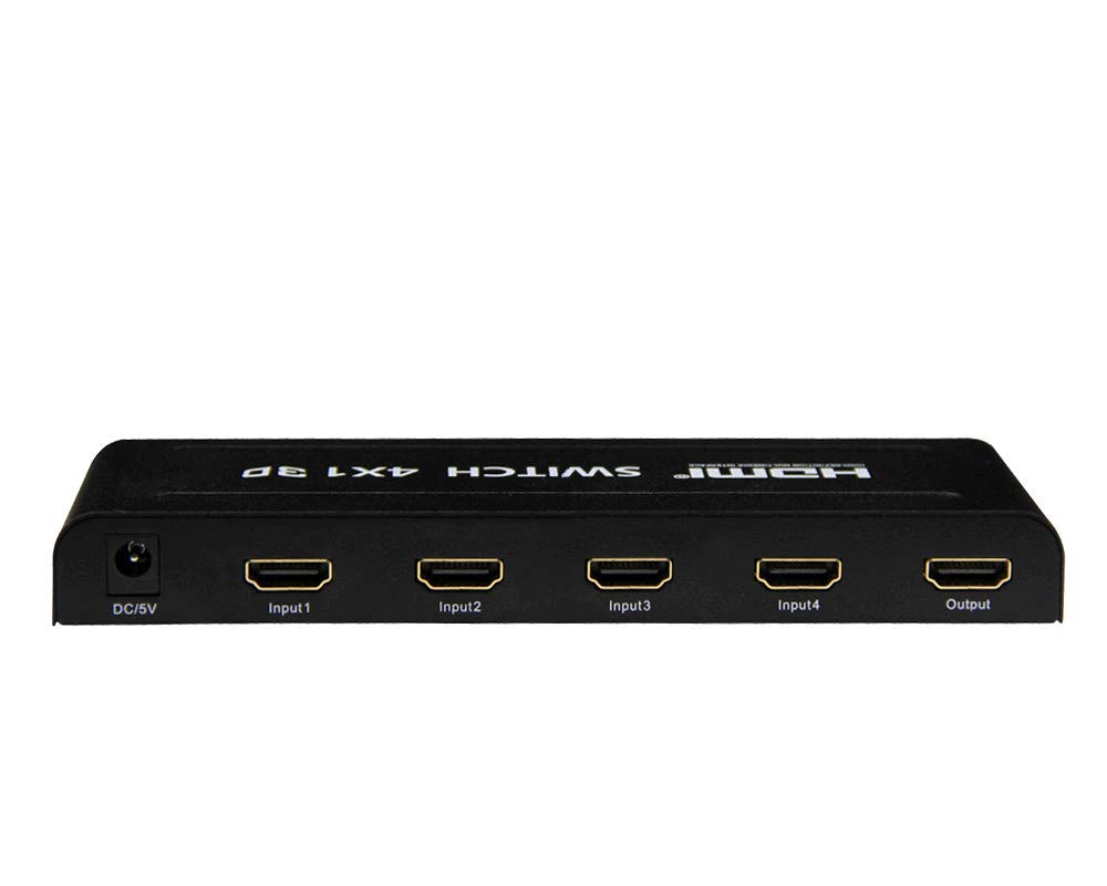 PremiumCord HDMI przełącznik 4:1 z pilotem zdalnego sterowania i zasilaczem sieciowym, metalowa obudowa, przełącznik ze statusem LED, rozdzielczość wideo Full HD 1080p 60Hz, 3D, HDCP, kolor czarny
