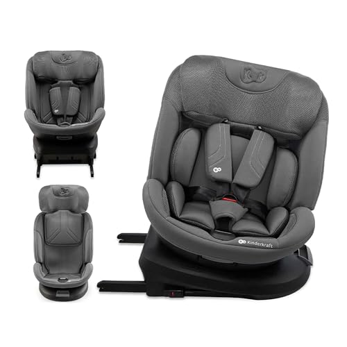 Kinderkraft XPEDITION 3 I-Size 40-150 cm, Silla coche bebé, para niños, Asiento giratorio 360º, Isofix base, Ajuste de la reclinación del respaldo, Protección lateral, Grupo 0+/1/2/3, 0-36 kg, Gris