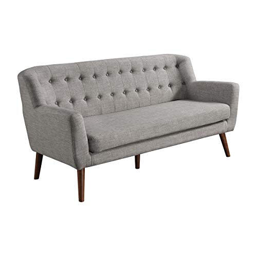 Osp Home Furnishings Mill Lane Seating With Button Tufted Design And Spring Cushion Support, Sofa, Cement Grey Fabric #TOP18