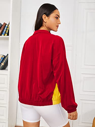 WDIRARA Women's Color Block Zipper Front Long Sleeve Sporty Windbreaker Jacket2