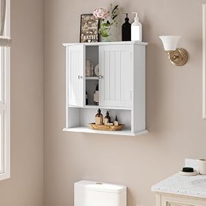 Bathroom Wall Cabinet Bathroom Cabinet Wall Mount with 2 Doors and Open Shelf Over The Toilet Wall Storage Cabinet Bathroom Medicine Cabinet