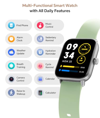Image of Quican Smart Watches for Women Men, Android Smart Watch | 1.8 inch Fitness Tracker Watch, Waterproof, Calling, Heart Rate /Sleep Monitor, Alexa, Gifts for Women, Silicone Band, Green