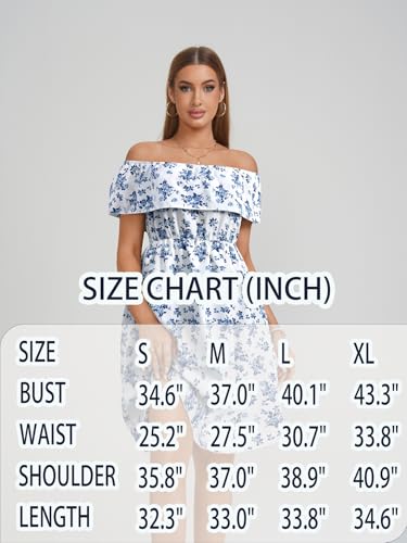 Image of Womens Off Shoulder Ruffle Floral Wedding Guest Dresses A Line Shift Short Skater Dress