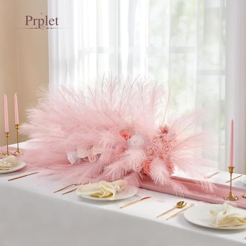 Image of Faux Pampas Grass - 24 Pcs Small Artificial Flowers for Living Room Home Office and Wedding Decoration (Pink)