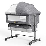 Uenjoy Baby Bassinet, Bedside Sleeper,Foldable Baby Bed to Bed, Adjustable Portable Bed for Infant/Baby/Newborn,with Mosquito Nets, Large Storage Bag, Comfortable Mattresses, Lockable Wheels,Gray