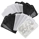 Okxiri 16 Pcs Aquarium Filter Media Bags Extra Fine, 7.8 x 5.9 Inch Filter Media Bag with Zipper, White & Black Aquarium Mesh Bag for Fish Tank Activated Carbon, Ceramic Rings
