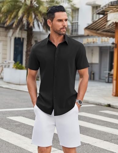 COOFANDY Mens Casual Shirts Short Sleeve Button Down Shirt Wrinkle Free Summer Shirt3