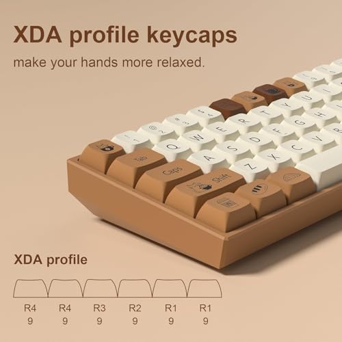 Womier キーキャップ XDA プロファイル ブラウン PBT キーキャップセット, 140キー, コーヒーキャット テーマ, Cherry Gateron MX スイッチ対応, 染料昇華, 6.25U/7Uスペースバー付き