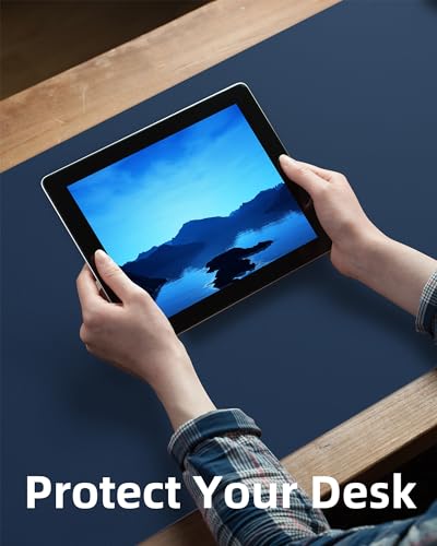 Image of AFIING Leather Desk Pad Protector, Mouse Pad, Office Desk Mat, Non-Slip PU Leather Desk Blotter, Large Desk Mat, Waterproof Keyboard Mat for Office /Home /Decor (Midnight Blue, 48 inch x 17 inch)
