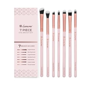 Lamora Eyeshadow Brush Set – Precision Eyeshadow Brushes For Blending Defining Smudging Shading Powdered and Liquid Eye Make-Up – 7 Pro Eye Makeup Brushes With Vegan Bristles