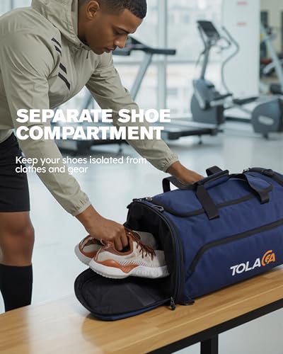 Tolaccea Bolsa de Deporte Extensible 56–70L Hombre Mujer – Bolsa de Viaje con Compartimento para Zapatos & Bolsa Húmeda, Convertible en Mochila para Gimnasio, Natación, Fútbol, Viajes (Azul) - imagen 6