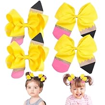 4 Pcs Hair Bows Clips, Yellow School Bow Hair Clips for Girls, Grosgrain Ribbon Kindergarten Girls Students Toddler Hair Accessories