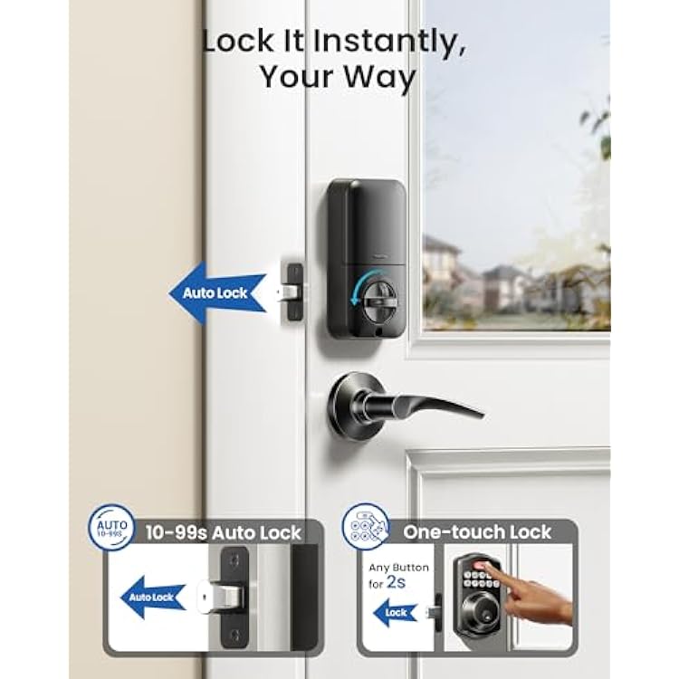 Veise Keyless Entry Door Lock with 2 Lever Handles - Electronic Keypad Deadbolt, Easy Installation Digital Smart Front Door Lock Set, Matte Black