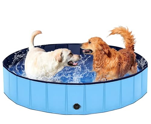 Foldable Dog Pool, Lexda Hard Plastic Shell Pet Swimming Pools for Large Dogs, Collapsible Plastic Pet Pool, Portable Bathing Tub for Dogs (48x12in, Blue)