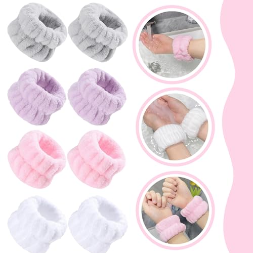 4 Pairs Wrist Washband Wash Set,Microfiber Wrist Sweat Bands Ladies Soft Wristbands,Face Washing Wristband Spa Wrist Towel,Women Face Wash Wristband for Women Prevent Liquid from Spilling Down Arms - Image 2
