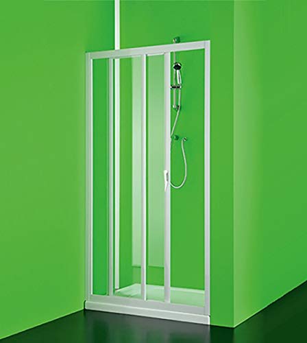 Mampara de puerta frontal de ducha Maestro pvc, cm120-110,nicho deslizante blanco acrílico