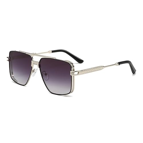 Image of Long Keeper Retro Pilot Sunglasses Mens Womens Oversized Avaiton Sunglasses Gold Square Frame Sun Glasses Metal Vintage Driving Shades Anti UV400 (Sliver Gradient Grey)