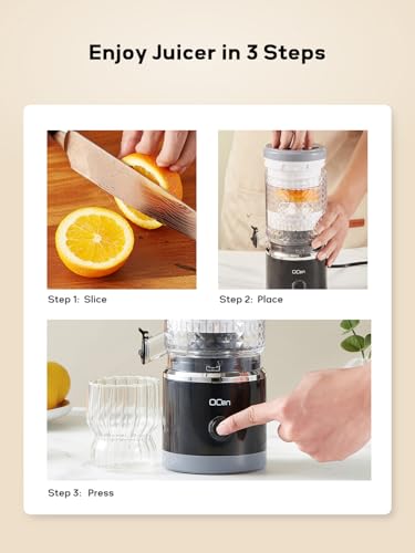 Citrus Juicer Machine, Automatic Orange Juicer Squeezer, High Juice Yield, Ease to Use and Clean, Electric Fruits Juicer with Cleaning Brush for Orange, Lemon, Grapefruit(Black)