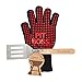 Mud Pie Grill Tong Set, glove 12 1/2" x 7" | spatula 15", RED