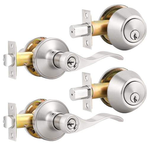 Juego de manijas de puerta con cerradura reversible y cerrojo doble llave igual 2