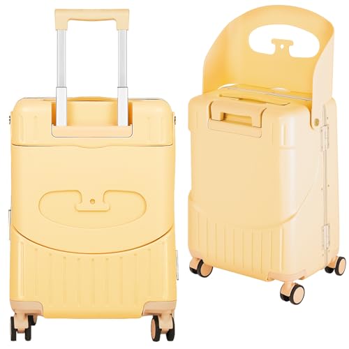 smilesun 20' Carry On Luggage with Seat For Kids & Adults，Hardside Ride On Suitcase with 360°Spinner and TSA Lock For Travel (Yellow, 20')