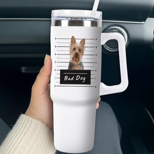 GABSHAIM Individueller weißer Becher, doppellagig, isoliert, Reisebecher mit Griff und Strohhalm-Deckel, doppelseitig bedruckt, Reise-Kaffeetasse, Phalen-Papillon-Muster, 1,2 l