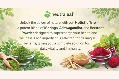 Image of Trio Organic Superfood 600g Powder Combo | Ashwagandha, Beetroot & Moringa (200g Each) | Natural Immunity, Energy & Detox Support | Superfood Blend for Skin Glow, Hair Health & Stress Relief