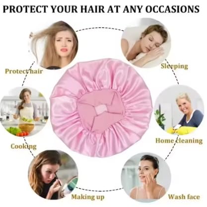 Silk Satin Shower Cap for Women - 1pc Solid Color Wide-Brimmed Bonnet, Daily Use Hair Protector