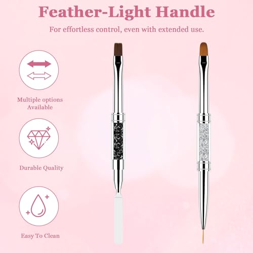 Chemailon 2 Pcs Double Ended Nail Builder Gel Brush, French Tip Brush Hard for Nails, Oval Gels Brushs Liner Brushs Nail Hard Gel for Design Nails Art & DIY Use