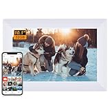 Frameo WLAN Digitaler Bilderrahmen 10,1 Zoll – HD 1920x1200 IPS Touchscreen Elektronischer FotoRahmen mit 32GB Speicher, Auto Drehung, Einfache Weitergabe von Fotos Videos über Frameo App - Weiß
