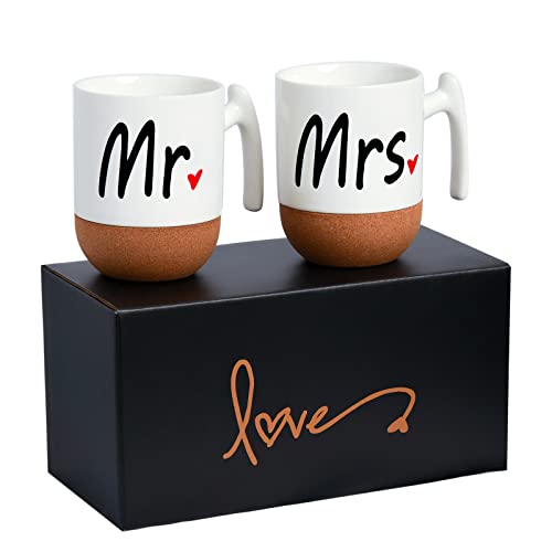 Zi-Rui Novelty Mr And Mrs Mugs Set,Wedding Gifts For Couple, Engagement Bridal Shower Gift Unique Anniversary Married Couple Gift,Great Valentine Christmas Gift,Cork Bottom Design Ceramic Cups 10.5Oz #TOP1