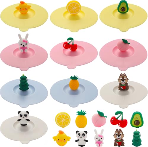 Solaverano 10 Piezas Tapa de Copa de Silicona, Antipolvo Linda Caricatura Tapas de Taza 10 cm, Silicona Para Tazas Colorido Cubierta, Para El Hogar Oficina Café Tazas de Té Copa de Vasos