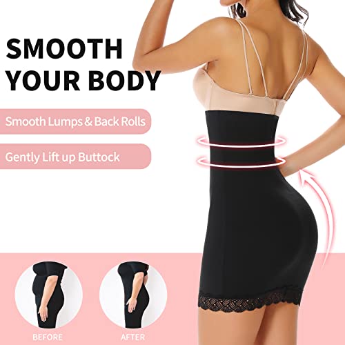 Joyshaper Half Slips For Women Under Dress High Waist Tummy Control Top Shapewear Slimming Slip Body Shaper Lace Black Large #TOP1