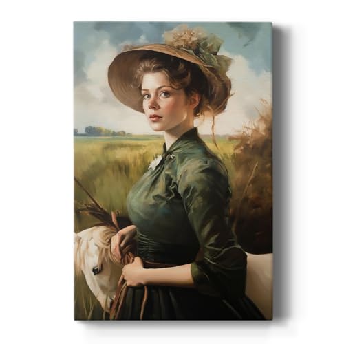 Renditions Gallery Pastel Wall Art Decor for Home Portrait of a Beautiful Women in Hat Canvas Paintings & Prints for Lounge Office Kitchen - 18" X 27" LT567